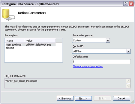 DataSource1 parameters